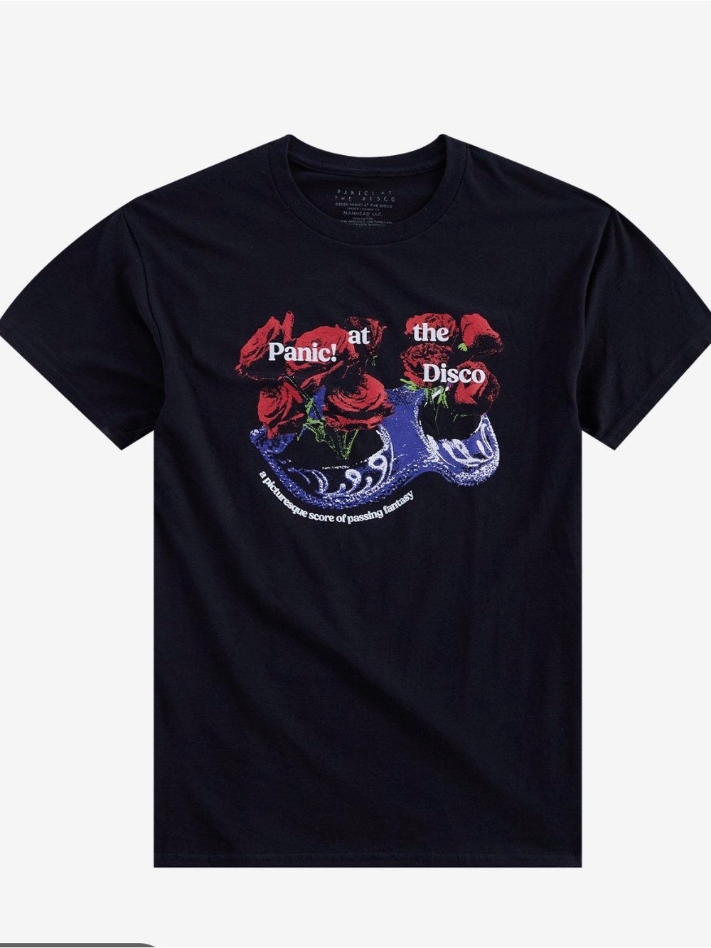 NWT Hot Topic Panic! At The Disco Rose Mask Black Rock Band T-Shirt Size Large